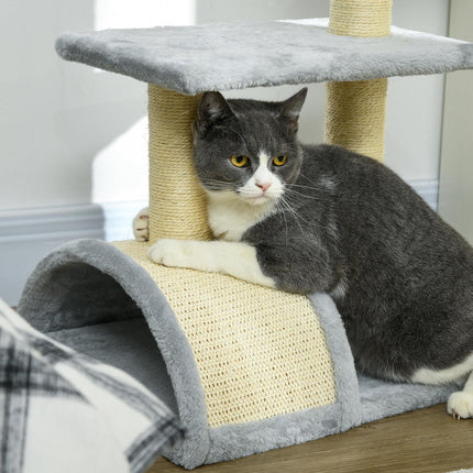 72cm Multi-level Cat Tree Tower with Sisal Scratching Post, Hanging Ball & Pad - Light Grey