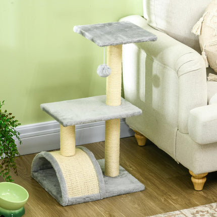72cm Multi-level Cat Tree Tower with Sisal Scratching Post, Hanging Ball & Pad - Light Grey