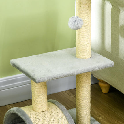 72cm Multi-level Cat Tree Tower with Sisal Scratching Post, Hanging Ball & Pad - Light Grey
