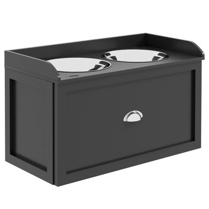 Raised Stainless Steel Dog Bowls with 21L Storage Drawer for Large Dogs and Cats - Black