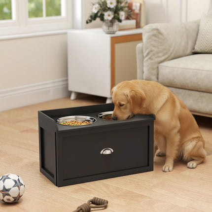 Raised Stainless Steel Dog Bowls with 21L Storage Drawer for Large Dogs and Cats - Black