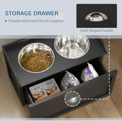 Raised Stainless Steel Dog Bowls with 21L Storage Drawer for Large Dogs and Cats - Black