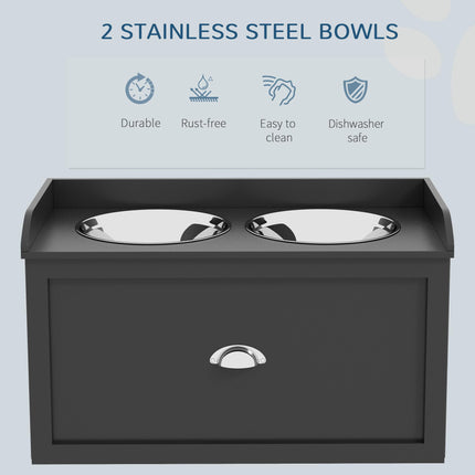 Raised Stainless Steel Dog Bowls with 21L Storage Drawer for Large Dogs and Cats - Black