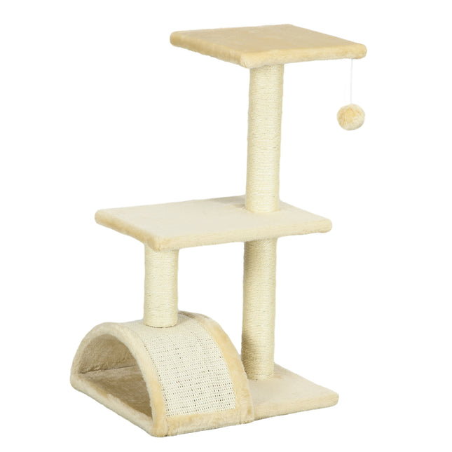 72cm Multi-Level Cat Tree with Scratching Post and Pad for Indoor Cats - Cream White