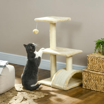 72cm Multi-Level Cat Tree with Scratching Post and Pad for Indoor Cats - Cream White