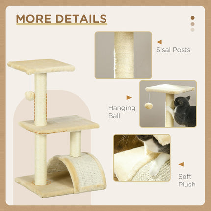 72cm Multi-Level Cat Tree with Scratching Post and Pad for Indoor Cats - Cream White