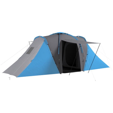 Large 4-6 Man Tunnel Camping Tent with 2 Bedrooms - Blue