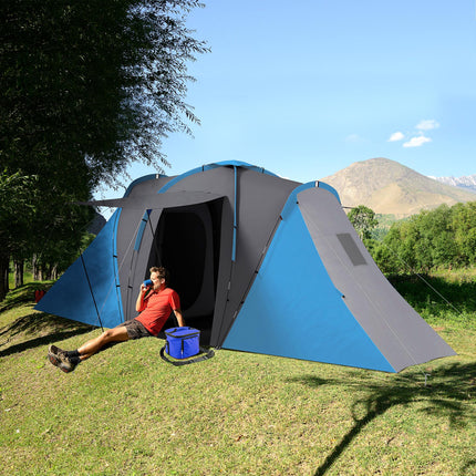 Large 4-6 Man Tunnel Camping Tent with 2 Bedrooms - Blue