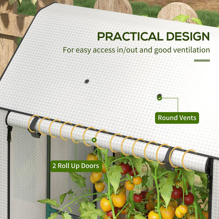 Mini Greenhouse with 4 Wire Shelves and Roll-Up Doors - White