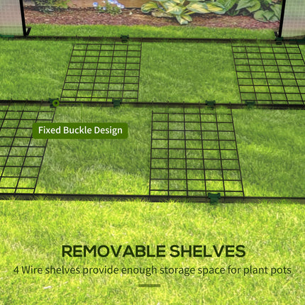 Mini Greenhouse with 4 Wire Shelves and Roll-Up Doors - White