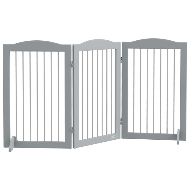 Foldable Freestanding Dog Gate with Two Support Feet for Staircases and Doorways - Grey