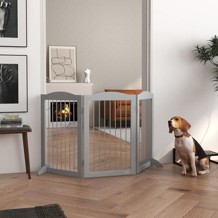 Foldable Freestanding Dog Gate with Two Support Feet for Staircases and Doorways - Grey