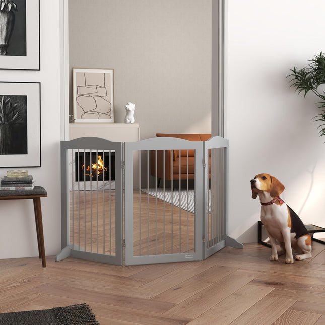 Foldable Freestanding Dog Gate with Two Support Feet for Staircases and Doorways - Grey