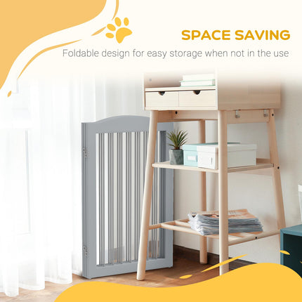 Foldable Freestanding Dog Gate with Two Support Feet for Staircases and Doorways - Grey