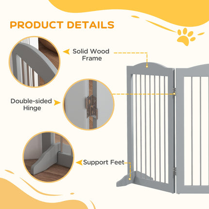 Foldable Freestanding Dog Gate with Two Support Feet for Staircases and Doorways - Grey