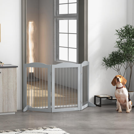 Foldable Freestanding Dog Gate with Two Support Feet for Staircases and Doorways - Grey