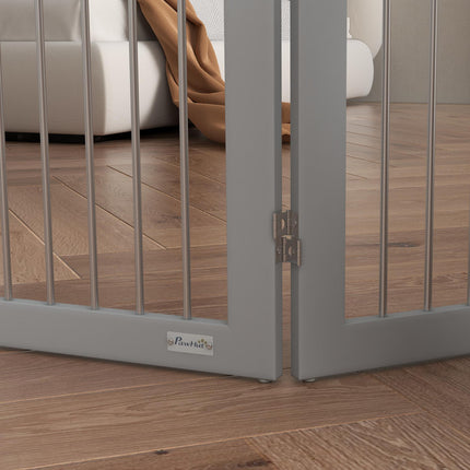 Foldable Freestanding Dog Gate with Two Support Feet for Staircases and Doorways - Grey
