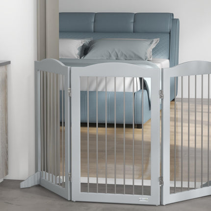 Foldable Freestanding Dog Gate with Two Support Feet for Staircases and Doorways - Grey
