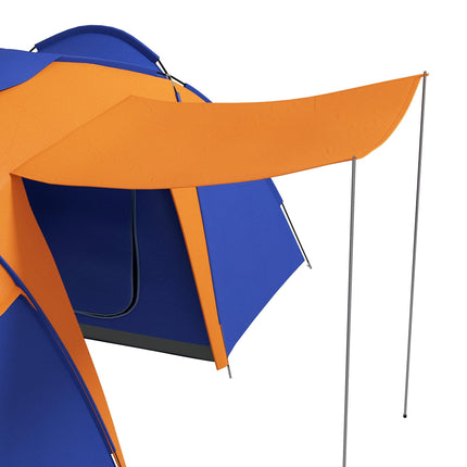 4 to 6 Man Waterproof Camping Tent with 2 Bedrooms and Porch - Orange and Blue