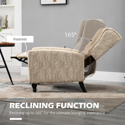 Studded Upholstered Reclining Armchair with Retractable Footrest - Beige