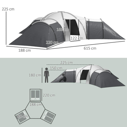 6-9 Man Tent with Bedrooms and Living Room, Accessories Included, Dark Grey