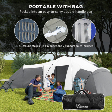 6-9 Man Tent with Bedrooms and Living Room, Accessories Included, Dark Grey