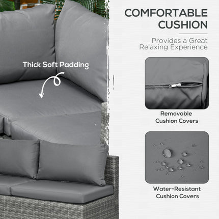 3 Piece Rattan Garden Furniture 4 Seater Outdoor Patio Corner Sofa Set with Coffee Table and Cushions - Grey
