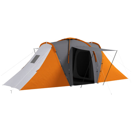 Large 4-6 Man Camping Tent with 2 Bedrooms and Living Area - Orange