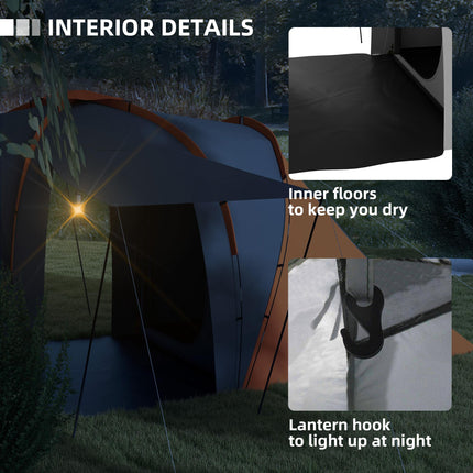 Large 4-6 Man Camping Tent with 2 Bedrooms and Living Area - Orange