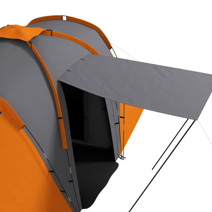 Large 4-6 Man Camping Tent with 2 Bedrooms and Living Area - Orange