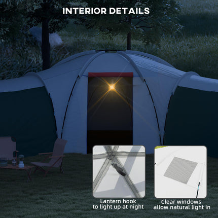 6-9 Man Camping Tent with 3 Bedrooms, Porch & Water Resistant - Green