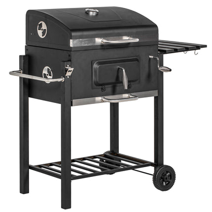 Charcoal Grill with Height-Adjustable Coal Pan and Thermometer - Black