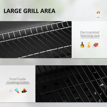 Charcoal Grill with Height-Adjustable Coal Pan and Thermometer - Black