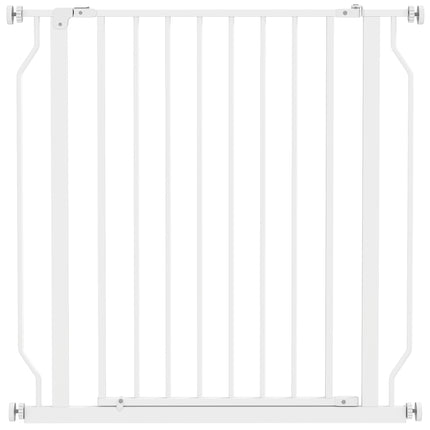 Extra Wide Adjustable Dog Safety Gate with Door for Doorways, Hallways, Staircases - White