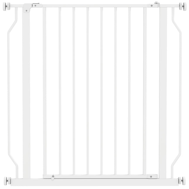 Extra Wide Adjustable Dog Safety Gate with Door for Doorways, Hallways, Staircases - White