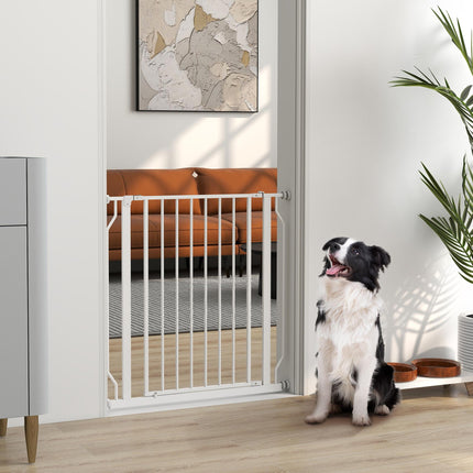 Extra Wide Adjustable Dog Safety Gate with Door for Doorways, Hallways, Staircases - White