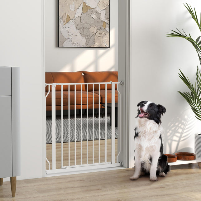 Extra Wide Adjustable Dog Safety Gate with Door for Doorways, Hallways, Staircases - White