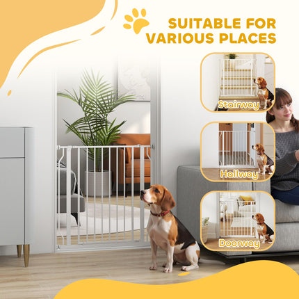 Extra Wide Adjustable Dog Safety Gate with Door for Doorways, Hallways, Staircases - White