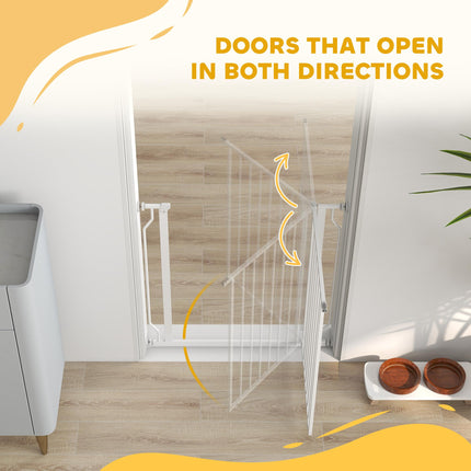 Extra Wide Adjustable Dog Safety Gate with Door for Doorways, Hallways, Staircases - White