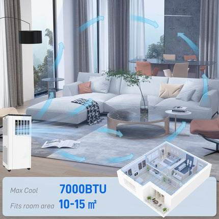 7,000 BTU Mobile Air Conditioner with App Control for 15m² Rooms - White