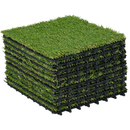 10 PCs 30x30cm Artificial Grass Turf 25mm Pile Height UV Resistant Outdoor Mat - Dark Green