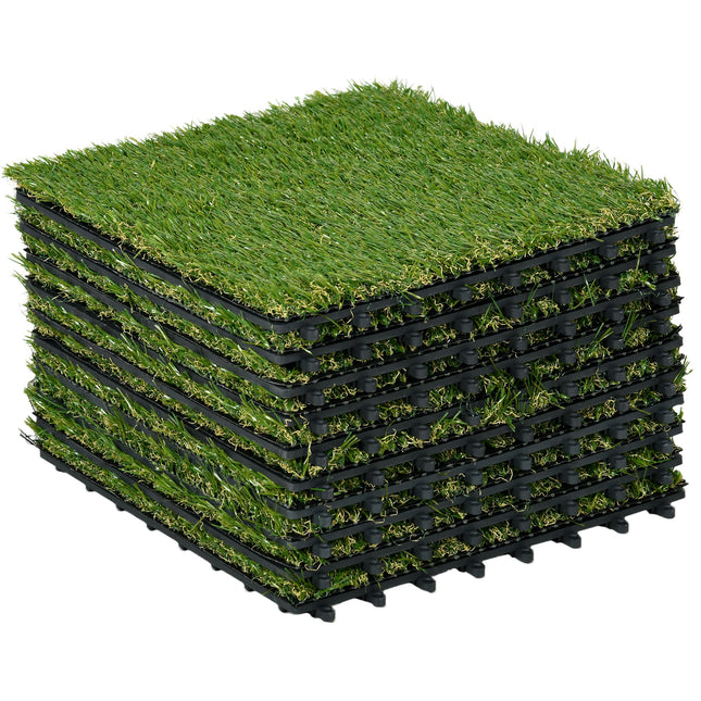 10 PCs 30x30cm Artificial Grass Turf 25mm Pile Height UV Resistant Outdoor Mat - Dark Green