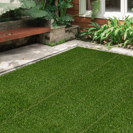 10 PCs 30x30cm Artificial Grass Turf 25mm Pile Height UV Resistant Outdoor Mat - Dark Green