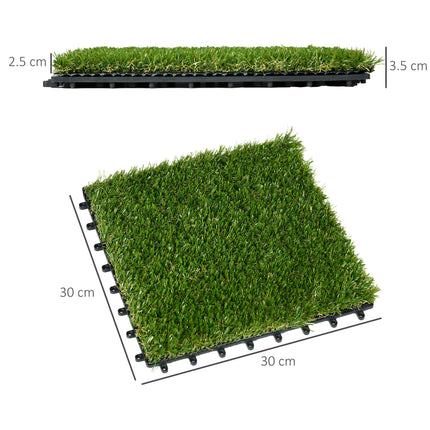 10 PCs 30x30cm Artificial Grass Turf 25mm Pile Height UV Resistant Outdoor Mat - Dark Green