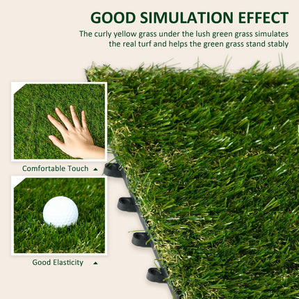 10 PCs 30x30cm Artificial Grass Turf 25mm Pile Height UV Resistant Outdoor Mat - Dark Green