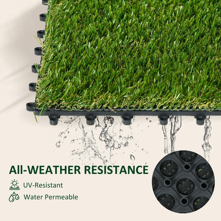 10 PCs 30x30cm Artificial Grass Turf 25mm Pile Height UV Resistant Outdoor Mat - Dark Green
