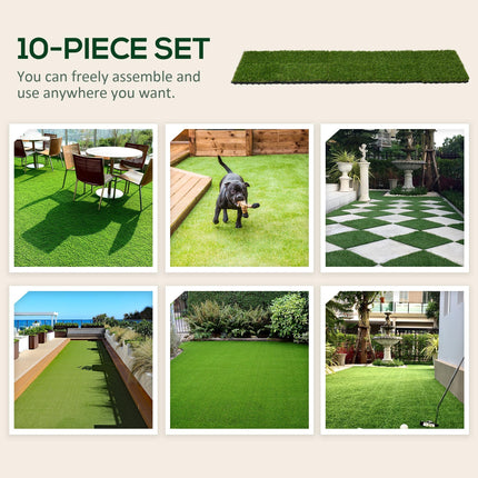10 PCs 30x30cm Artificial Grass Turf 25mm Pile Height UV Resistant Outdoor Mat - Dark Green