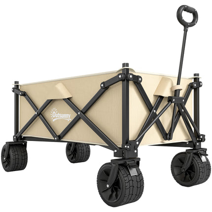 Folding Garden Trolley Wagon Cart 120KG Capacity with Carry Bag for Beach Camping Festival - Khaki