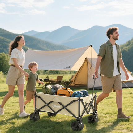 Folding Garden Trolley Wagon Cart 120KG Capacity with Carry Bag for Beach Camping Festival - Khaki