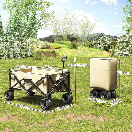 Folding Garden Trolley Wagon Cart 120KG Capacity with Carry Bag for Beach Camping Festival - Khaki